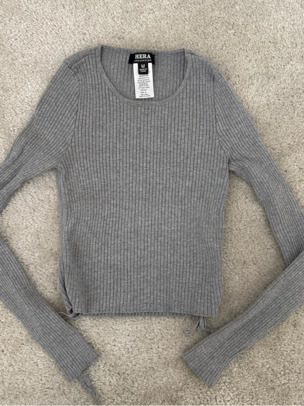 Hera Collection Gray Ribbed Scoop Neck Long-Sleeve Sweater